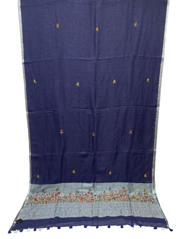 Sajan Sarita NX Navy Blue and Grey Pure Lenin Saree Pallu